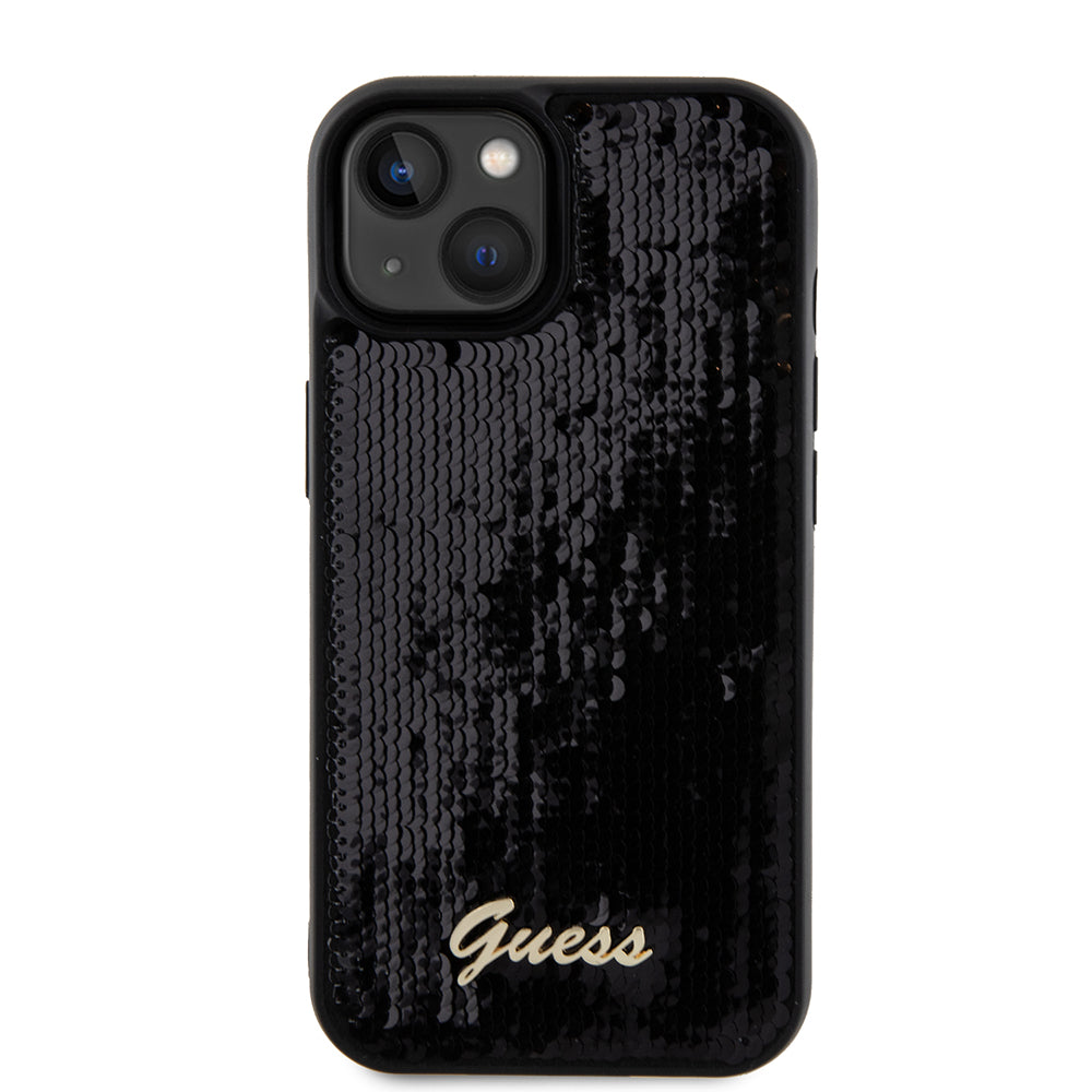 Étui pour Apple iPhone 15, Guess, Sequin Script Metal, Noir