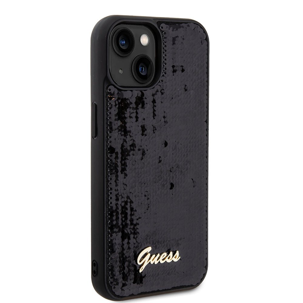 Étui pour Apple iPhone 15, Guess, Sequin Script Metal, Noir