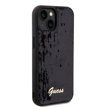 Étui pour Apple iPhone 15, Guess, Sequin Script Metal, Noir