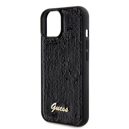Étui pour Apple iPhone 15, Guess, Sequin Script Metal, Noir