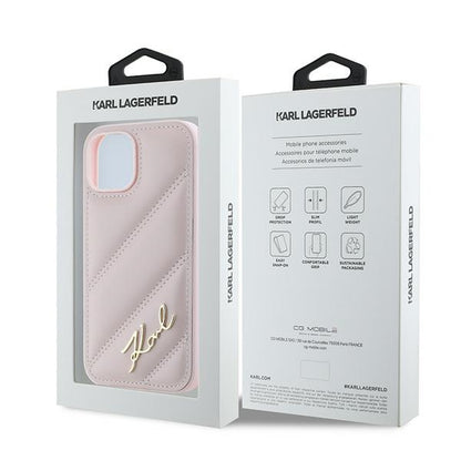 Hülle für Apple iPhone 15, Karl Lagerfeld, Diagonal Quilted Script, Rosa