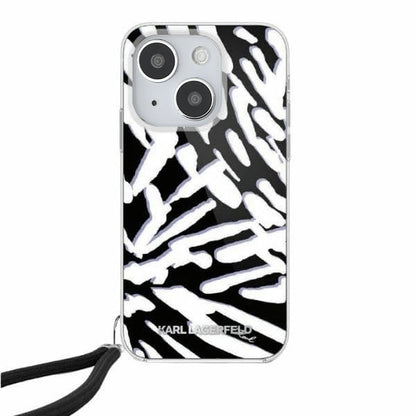 Custodia per Apple iPhone 15, Karl Lagerfeld, IML Luxury Zebra Pattern con Cinturino, Nera