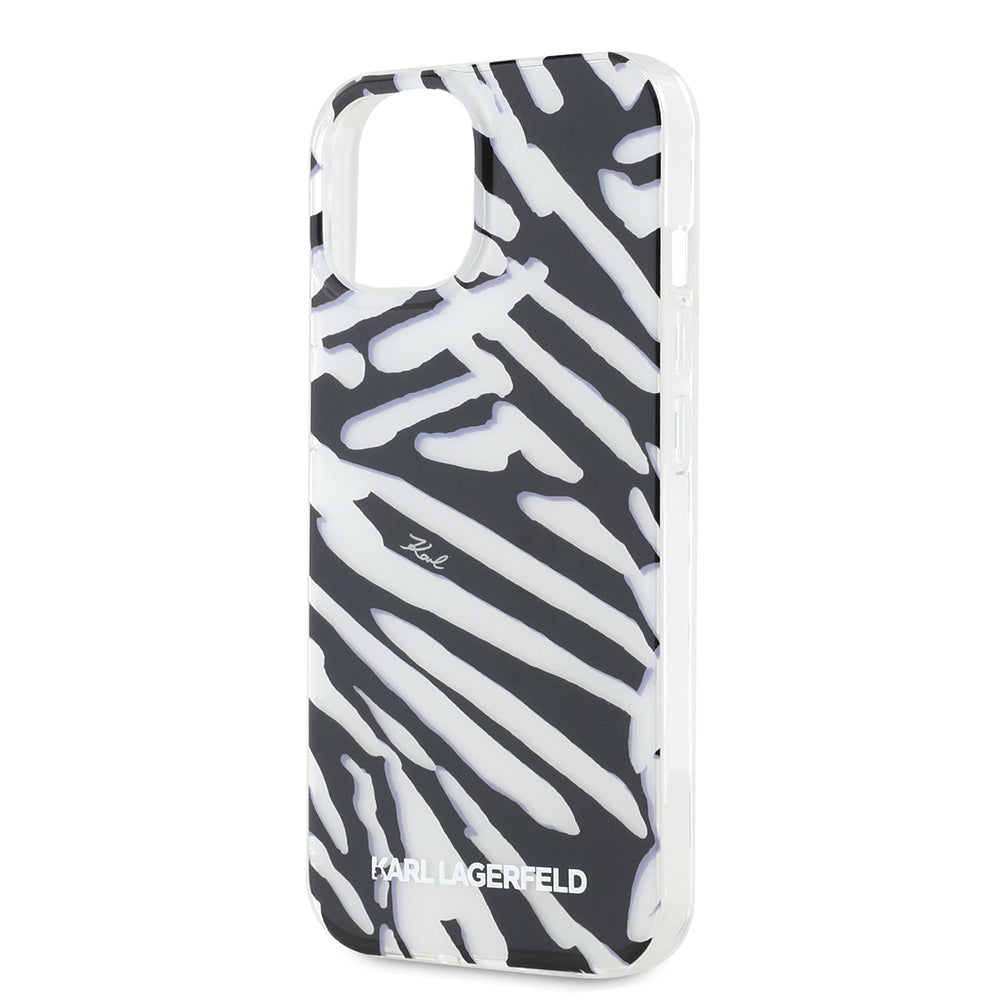 Custodia per Apple iPhone 15, Karl Lagerfeld, IML Luxury Zebra Pattern con Cinturino, Nera