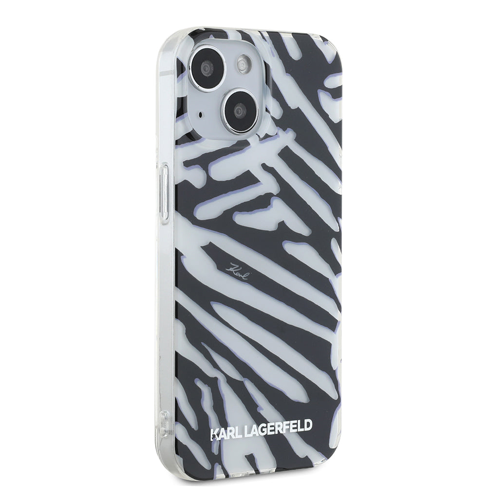 Custodia per Apple iPhone 15, Karl Lagerfeld, IML Luxury Zebra Pattern con Cinturino, Nera