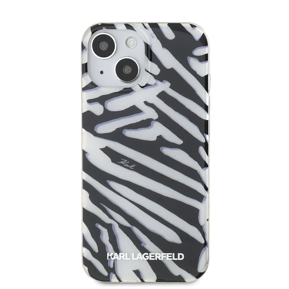 Custodia per Apple iPhone 15, Karl Lagerfeld, IML Luxury Zebra Pattern con Cinturino, Nera