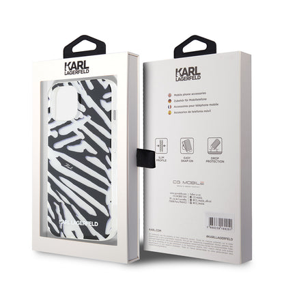 Custodia per Apple iPhone 15, Karl Lagerfeld, IML Luxury Zebra Pattern con Cinturino, Nera