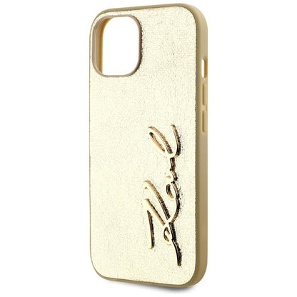 Hülle für Apple iPhone 15, Karl Lagerfeld, Metal Signature, Gold