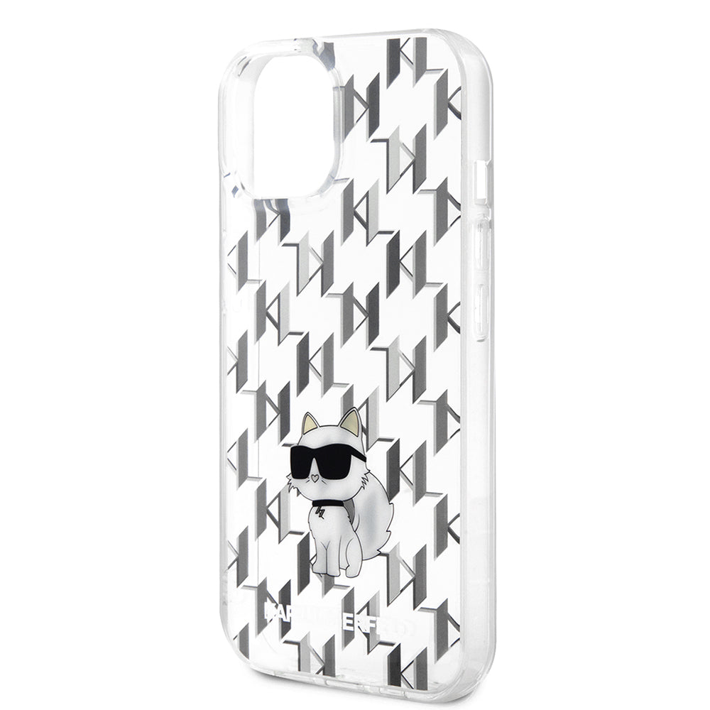 Hülle für Apple iPhone 15, Karl Lagerfeld, Monogram Choupette, Transparent
