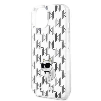 Hülle für Apple iPhone 15, Karl Lagerfeld, Monogram Choupette, Transparent