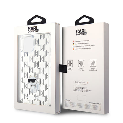 Hülle für Apple iPhone 15, Karl Lagerfeld, Monogram Choupette, Transparent