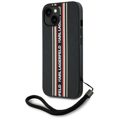 Case for Apple iPhone 15, Karl Lagerfeld, Saffiano Athleisure Stripes with Strap, Rosie