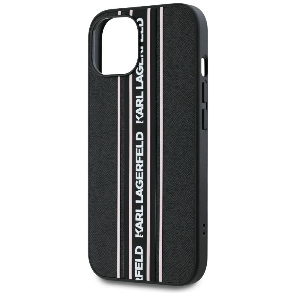 Custodia per Apple iPhone 15, Karl Lagerfeld, Saffiano Athleisure Stripes con Cinturino, Rosa