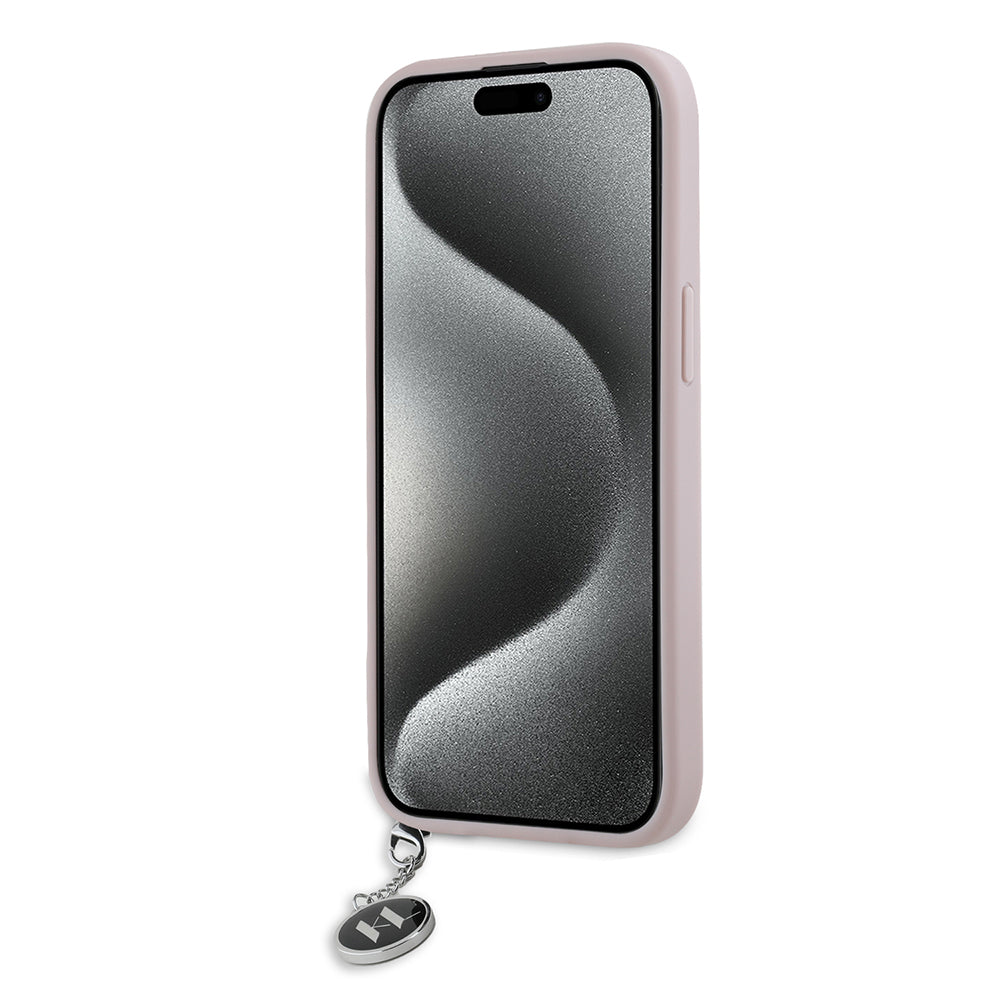 Étui pour Apple iPhone 15, Karl Lagerfeld, Saffiano Rhinestones & Charm, Rose