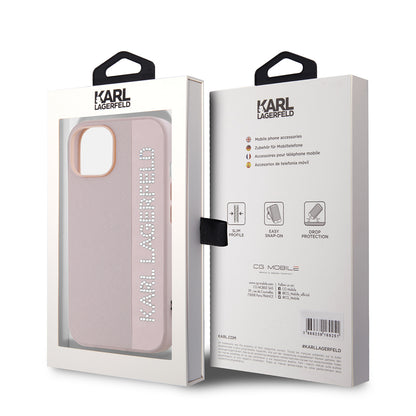 Étui pour Apple iPhone 15, Karl Lagerfeld, Saffiano Rhinestones & Charm, Rose