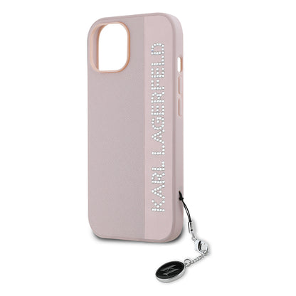 Étui pour Apple iPhone 15, Karl Lagerfeld, Saffiano Rhinestones & Charm, Rose