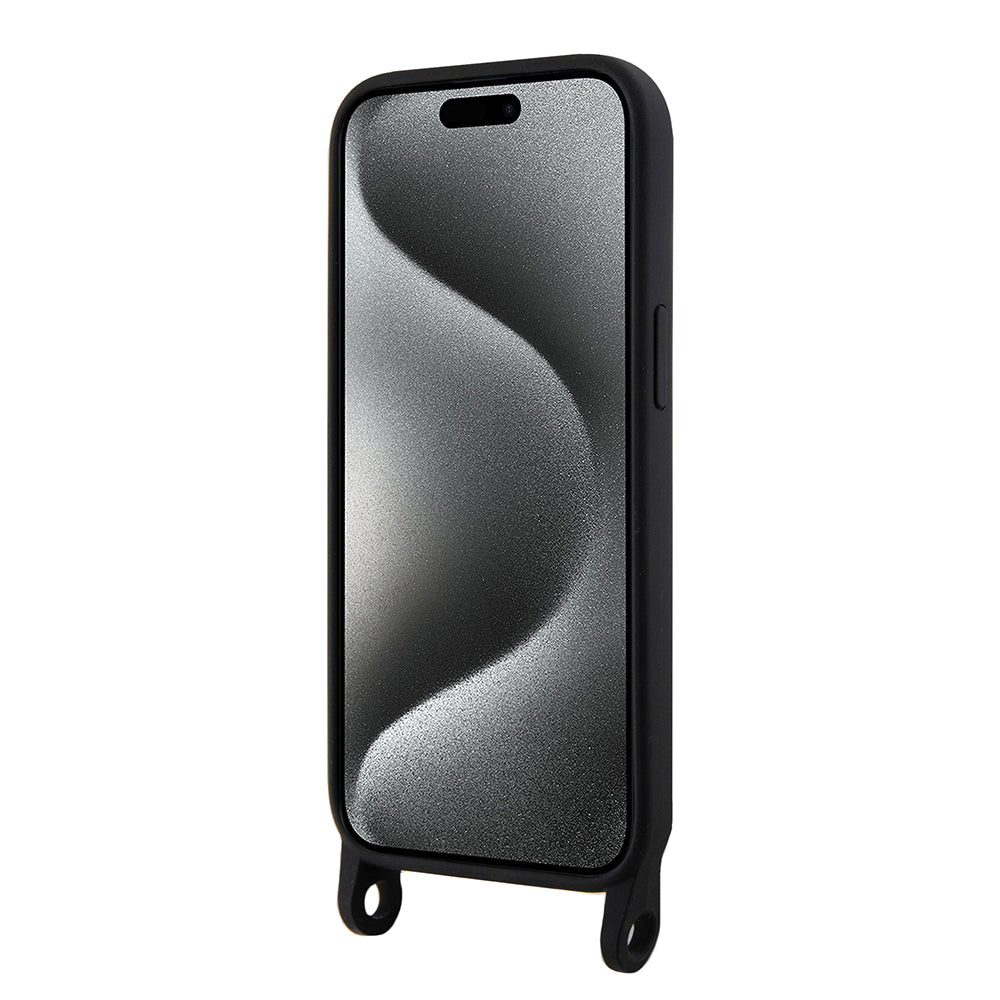 Hülle für Apple iPhone 15, Karl Lagerfeld, Silicone Crossbody Choupette, Schwarz