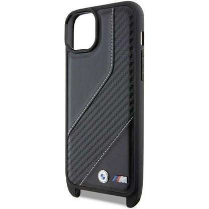 Custodia per Apple iPhone 15 Plus, BMW, M Edition Carbon Stripe & Strap, Nera