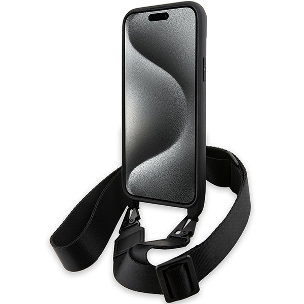 Custodia per Apple iPhone 15 Plus, BMW, M Edition Carbon Stripe & Strap, Nera