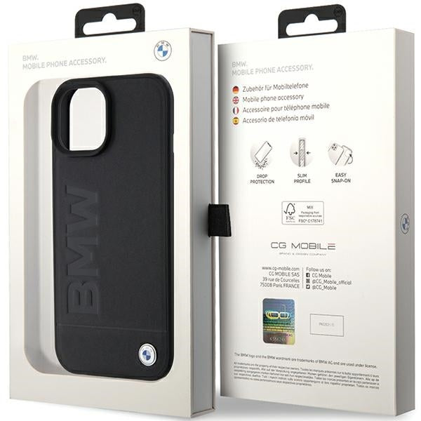 Custodia per Apple iPhone 15 Plus, BMW, Natural Hot Stamp, Nera