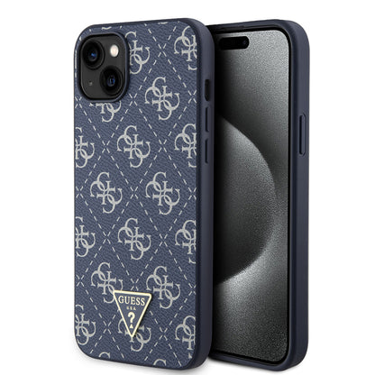 Étui pour Apple iPhone 15 Plus, Guess, logo Triangle 4G, Bleu