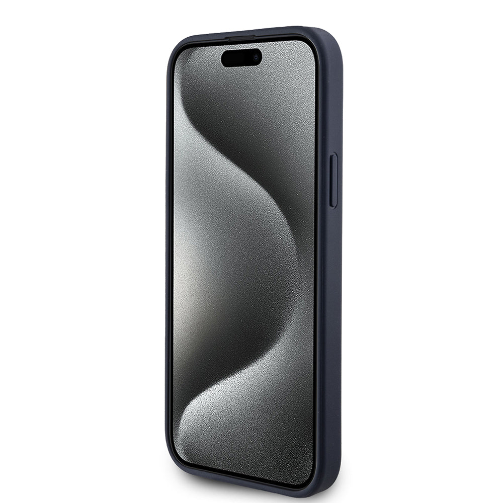 Étui pour Apple iPhone 15 Plus, Guess, logo Triangle 4G, Bleu