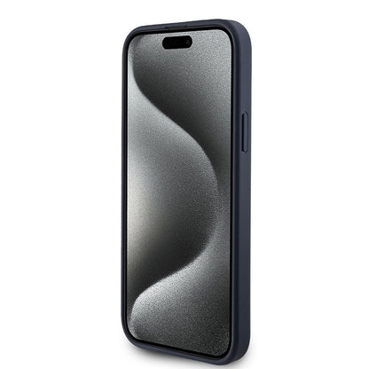 Étui pour Apple iPhone 15 Plus, Guess, logo Triangle 4G, Bleu