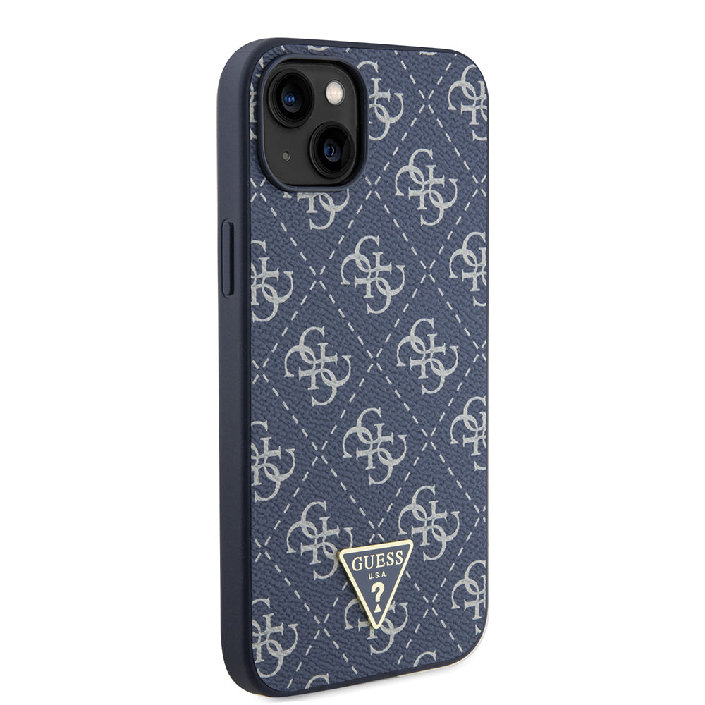 Étui pour Apple iPhone 15 Plus, Guess, logo Triangle 4G, Bleu