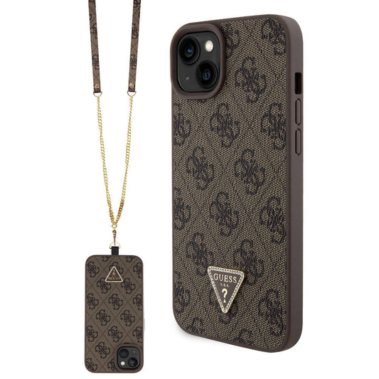 Custodia per Apple iPhone 15 Plus, Guess, Crossbody 4G Metal Logo, Marrone