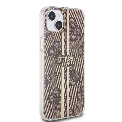 Étui pour Apple iPhone 15 Plus, Guess, IML 4G Gold Stripe, Marron