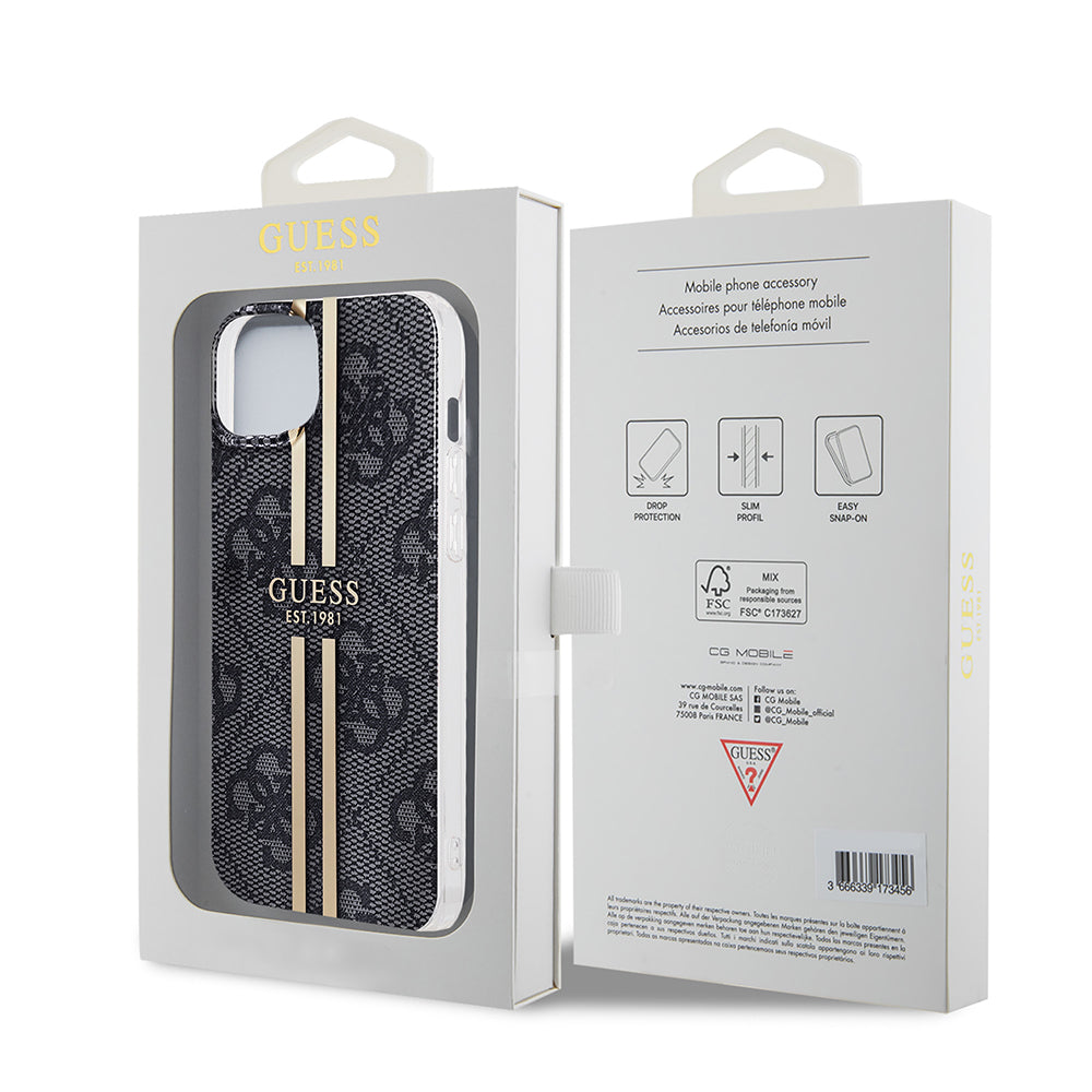 Étui pour Apple iPhone 15 Plus, Guess, IML 4G Gold Stripe, Noir