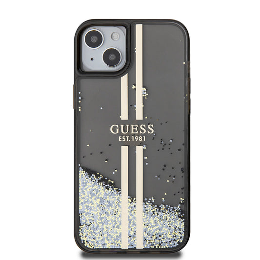 Custodia per Apple iPhone 15 Plus, Guess, Liquid Glitter Gold Stripes, Nera