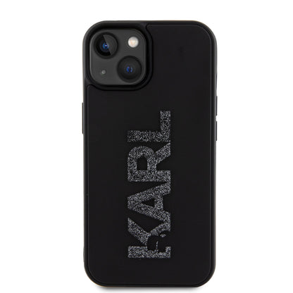 Housse pour Apple iPhone 15 Plus, Karl Lagerfeld, Logo Pailleté en Caoutchouc 3D, Noire