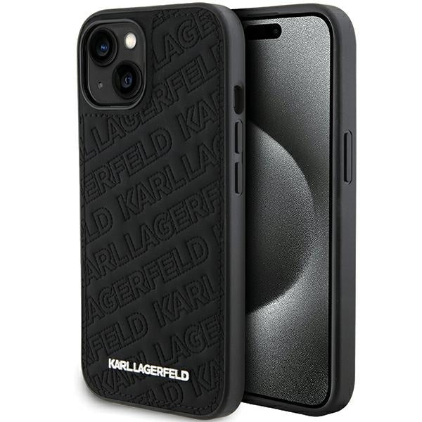 Étui pour Apple iPhone 15 Plus, Karl Lagerfeld, motif matelassé diagonal K, Noir