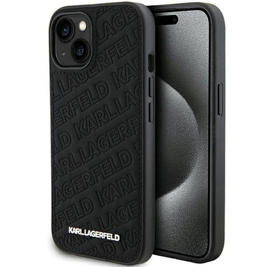 Hülle für Apple iPhone 15 Plus, Karl Lagerfeld, Diagonal Quilted K Pattern, Schwarz