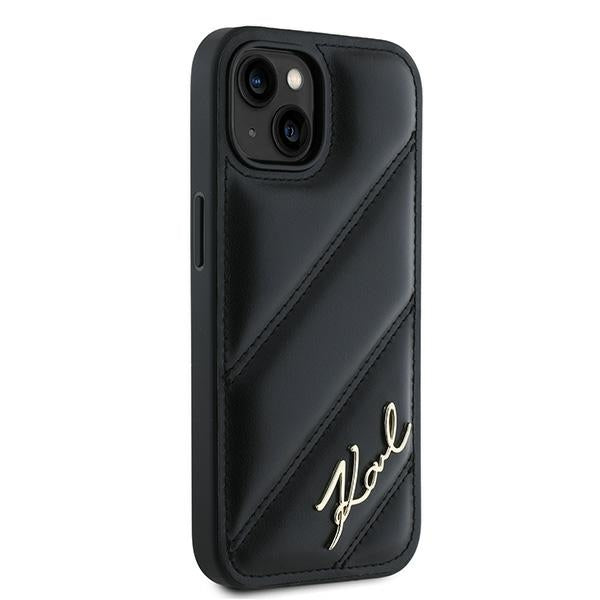 Case for Apple iPhone 15 Plus, Karl Lagerfeld, Diagonal Quilted Script, Black