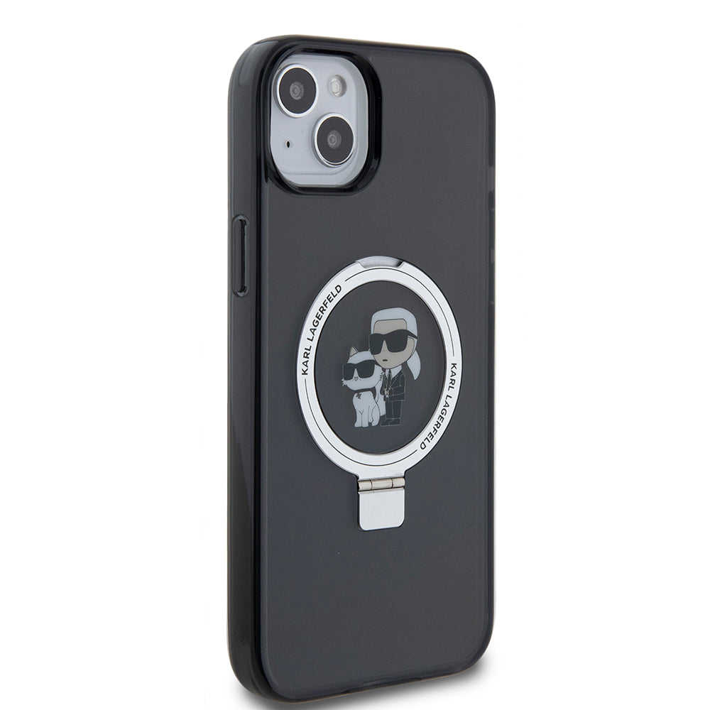 Hülle für Apple iPhone 15 Plus, Karl Lagerfeld, Ringstand Karl & Choupette, Schwarz