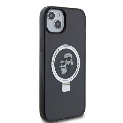 Hülle für Apple iPhone 15 Plus, Karl Lagerfeld, Ringstand Karl & Choupette, Schwarz