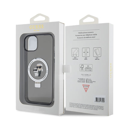 Hülle für Apple iPhone 15 Plus, Karl Lagerfeld, Ringstand Karl & Choupette, Schwarz