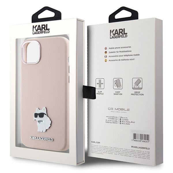 Custodia per Apple iPhone 15 Plus, Karl Lagerfeld, Silicone Choupette Metal, Rosa
