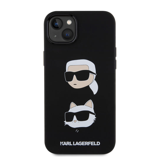 Hülle für Apple iPhone 15 Plus, Karl Lagerfeld, Silikon Karl & Choupette's Heads, Schwarz