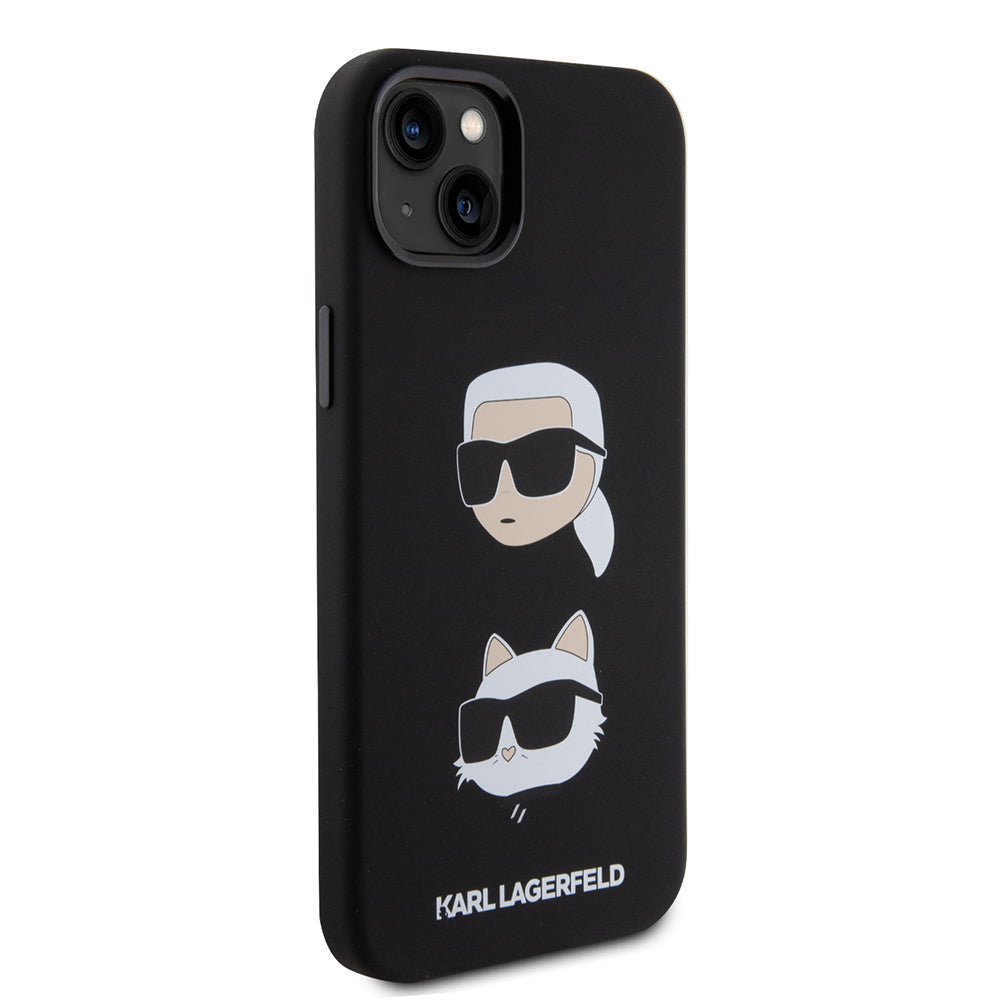 Custodia per Apple iPhone 15 Plus, Karl Lagerfeld, Silicone Karl & Choupette's Heads, Nera