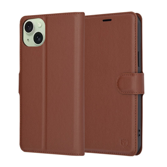 Coque pour Apple iPhone 15 Plus, Techsuit, Leather Folio, Marron