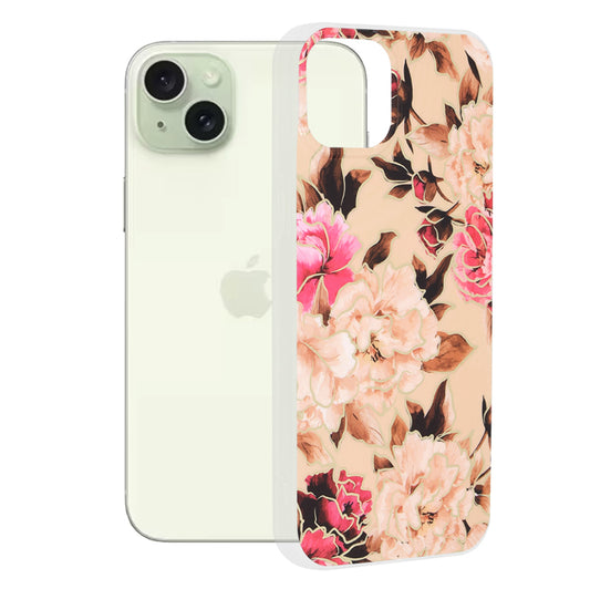 Hülle für Apple iPhone 15 Plus, Techsuit, Marble, Beige