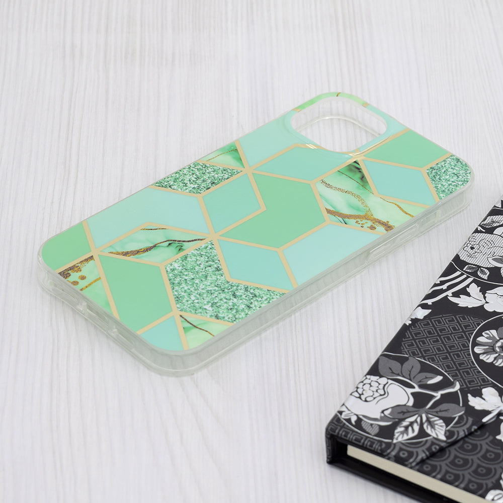Custodia per Apple iPhone 15 Plus, Techsuit, Marble, Verde