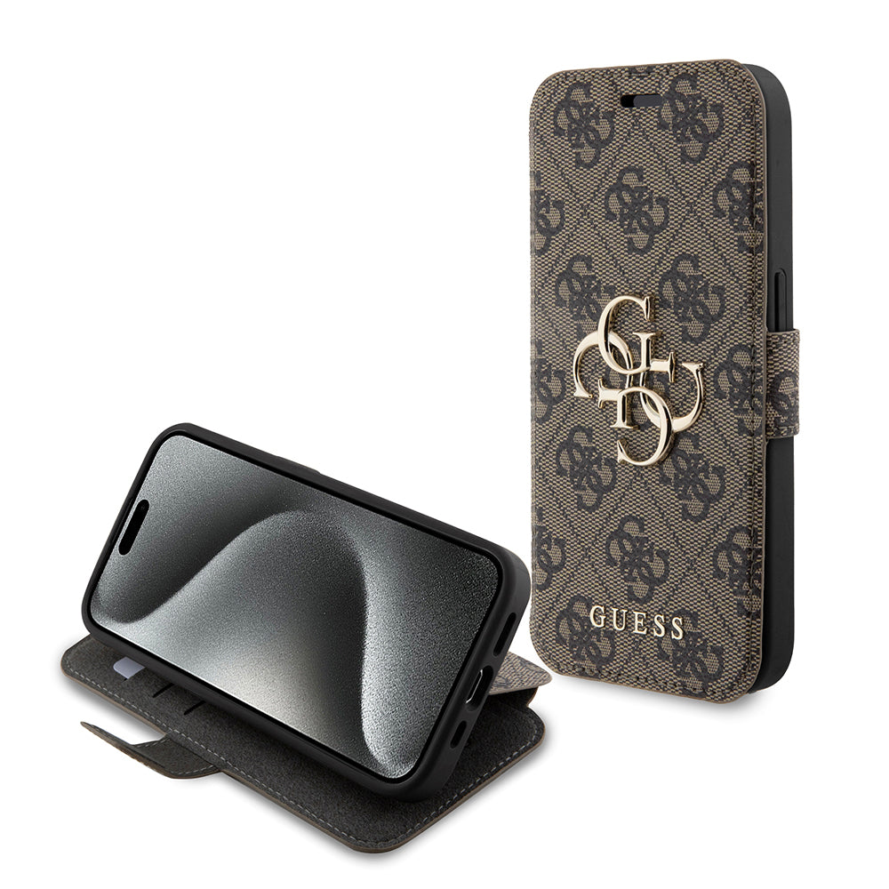 Custodia per Apple iPhone 15 Pro, Guess, 4G Book, Marrone