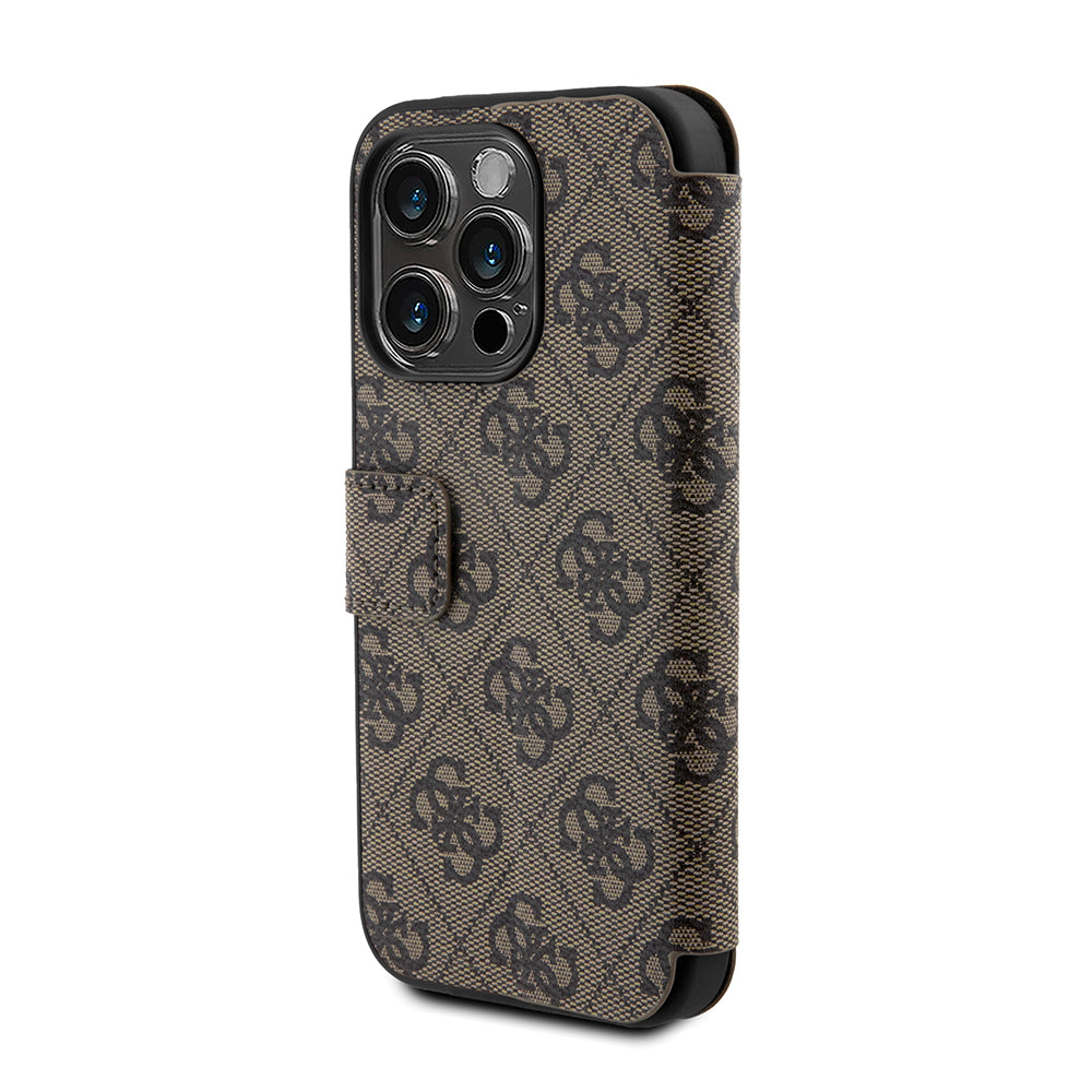 Custodia per Apple iPhone 15 Pro, Guess, 4G Book, Marrone