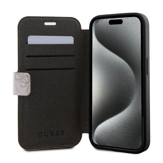 Custodia per Apple iPhone 15 Pro, Guess, 4G Book, Rosa