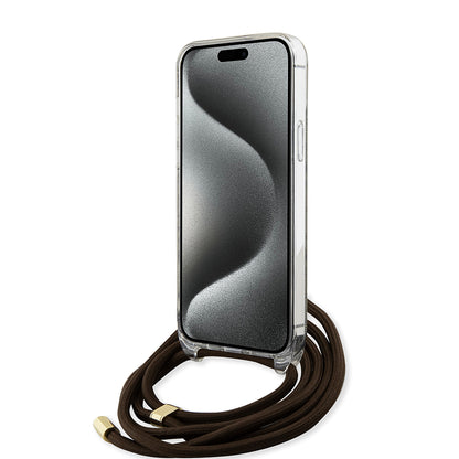 Étui pour Apple iPhone 15 Pro, Guess, Crossbody Cord 4G Print, Marron