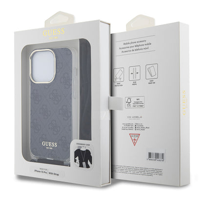 Hülle für Apple iPhone 15 Pro, Guess, Crossbody Cord 4G Print, Schwarz