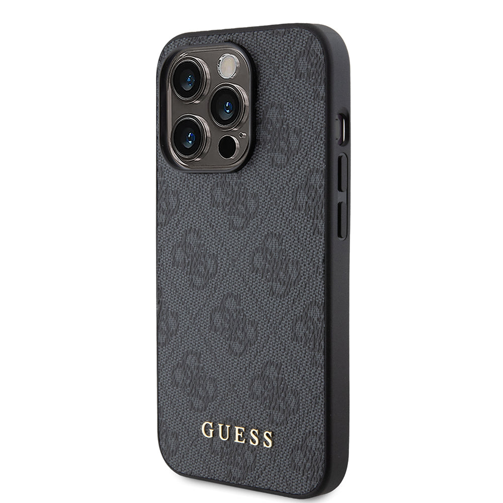 Étui pour Apple iPhone 15 Pro, Guess, Logo Or Métal 4G, Gris